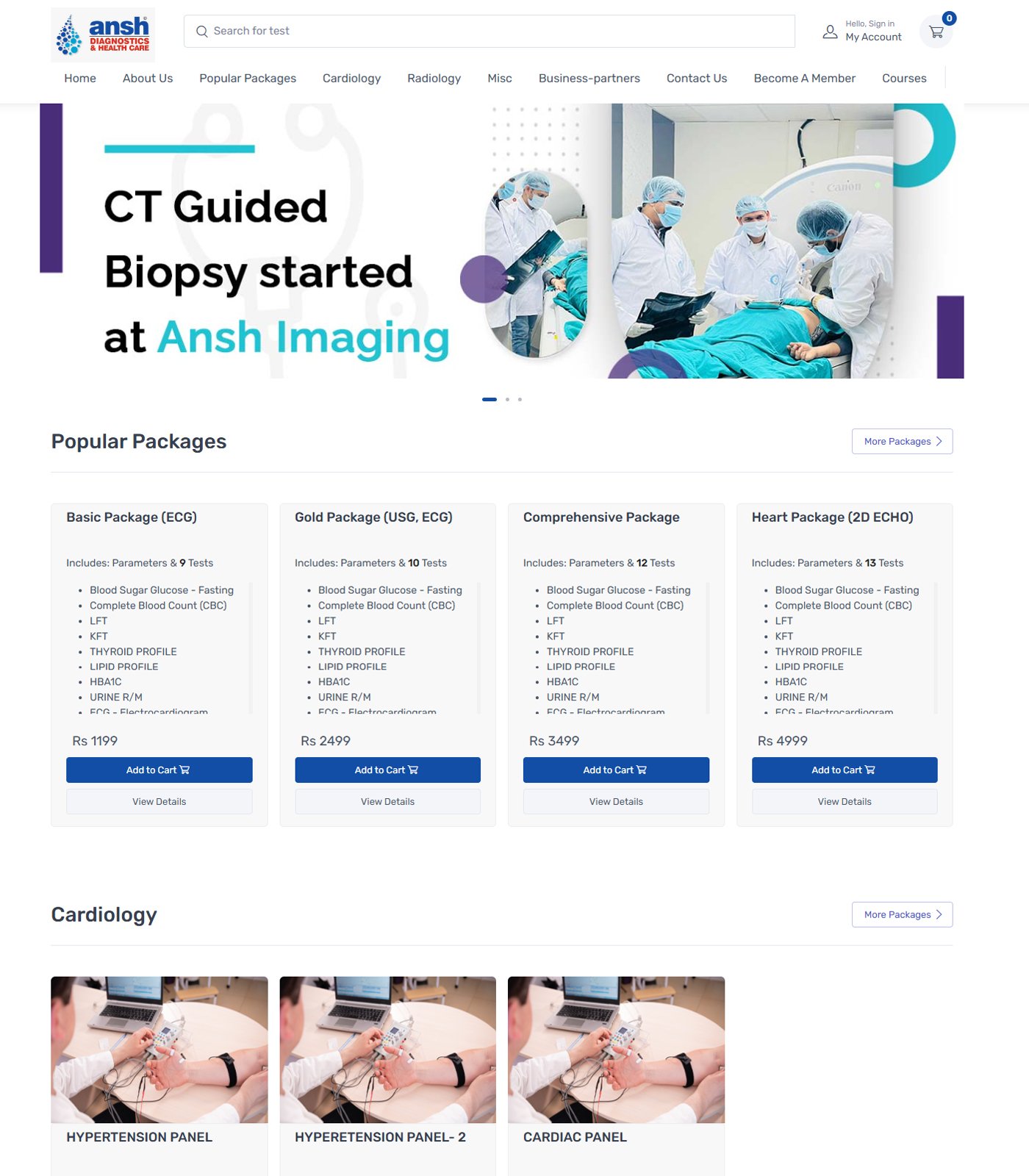 Ansh Diagnostics & Healthcare — medical website built by DoubleSure